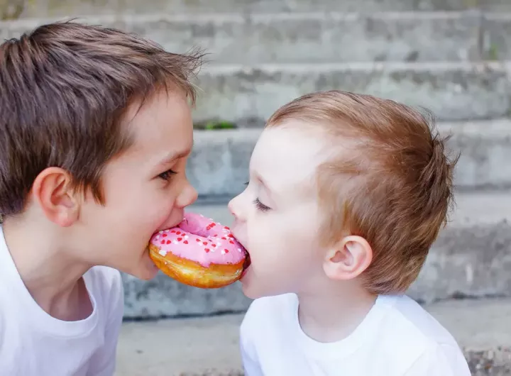 Boy not sharing cookies with toy bear – Teaching kids to share