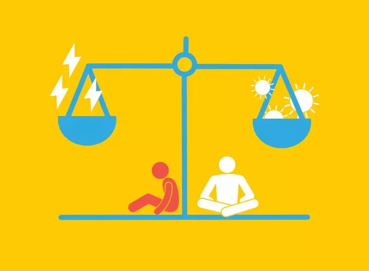 graphic shows balancing scale with sad figure on one side, calm figure on the other